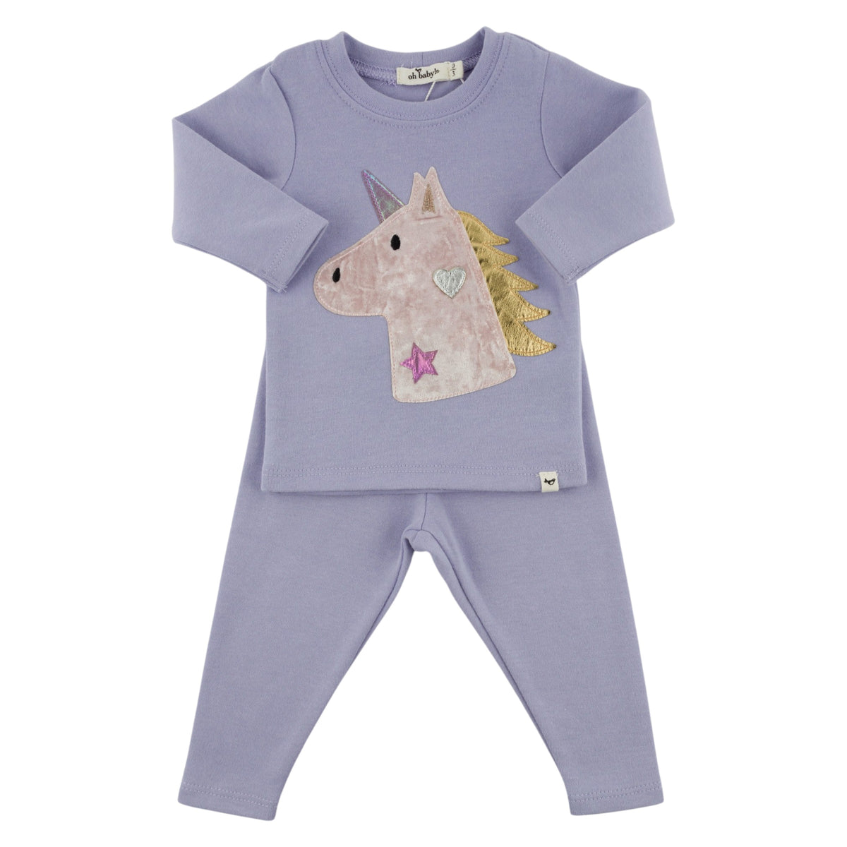 oh baby! Two Piece Set - Unicorn Head Applique - Lavender