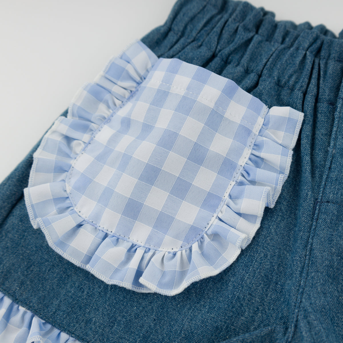 oh baby! Libby Checks Pocket Ruffle Short - Denim