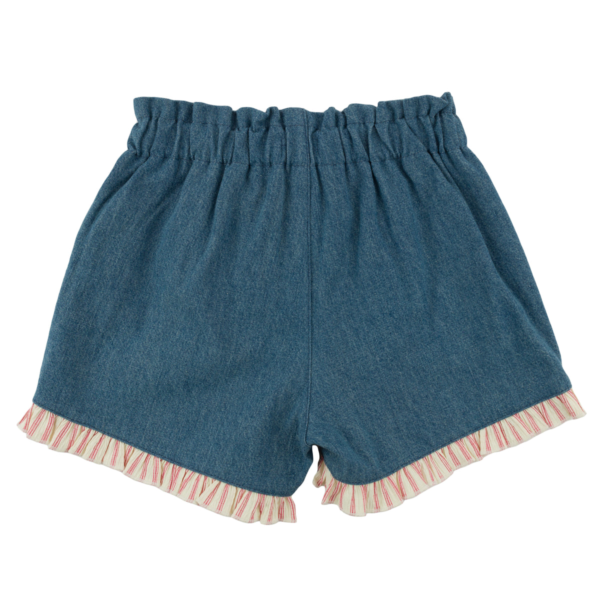 oh baby! Libby Ruffle Short - Blush Stripe - Denim Medium Wash - Back