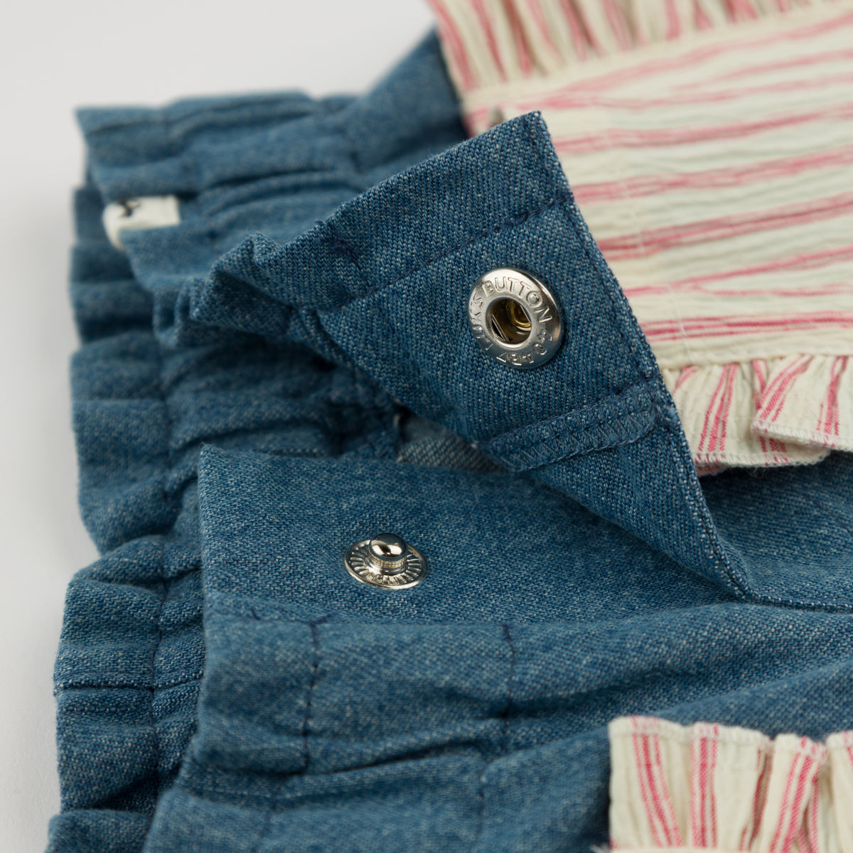 oh baby! Libby Ruffle Short - Blush Stripe - Denim Medium Wash - Waist