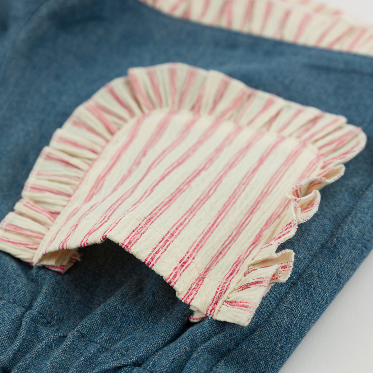 oh baby! Libby Ruffle Short - Blush Stripe - Denim Medium Wash - Open Pocket