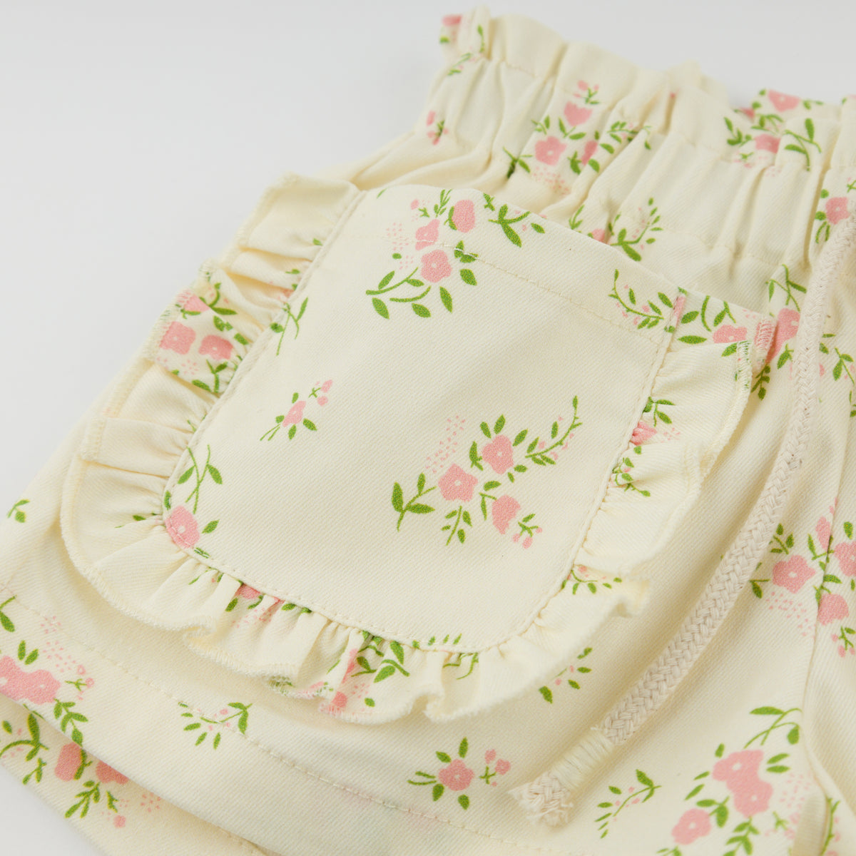 oh baby! Libby Ruffle Pocket Short - Vintage Floral - Pale Pink - Pocket
