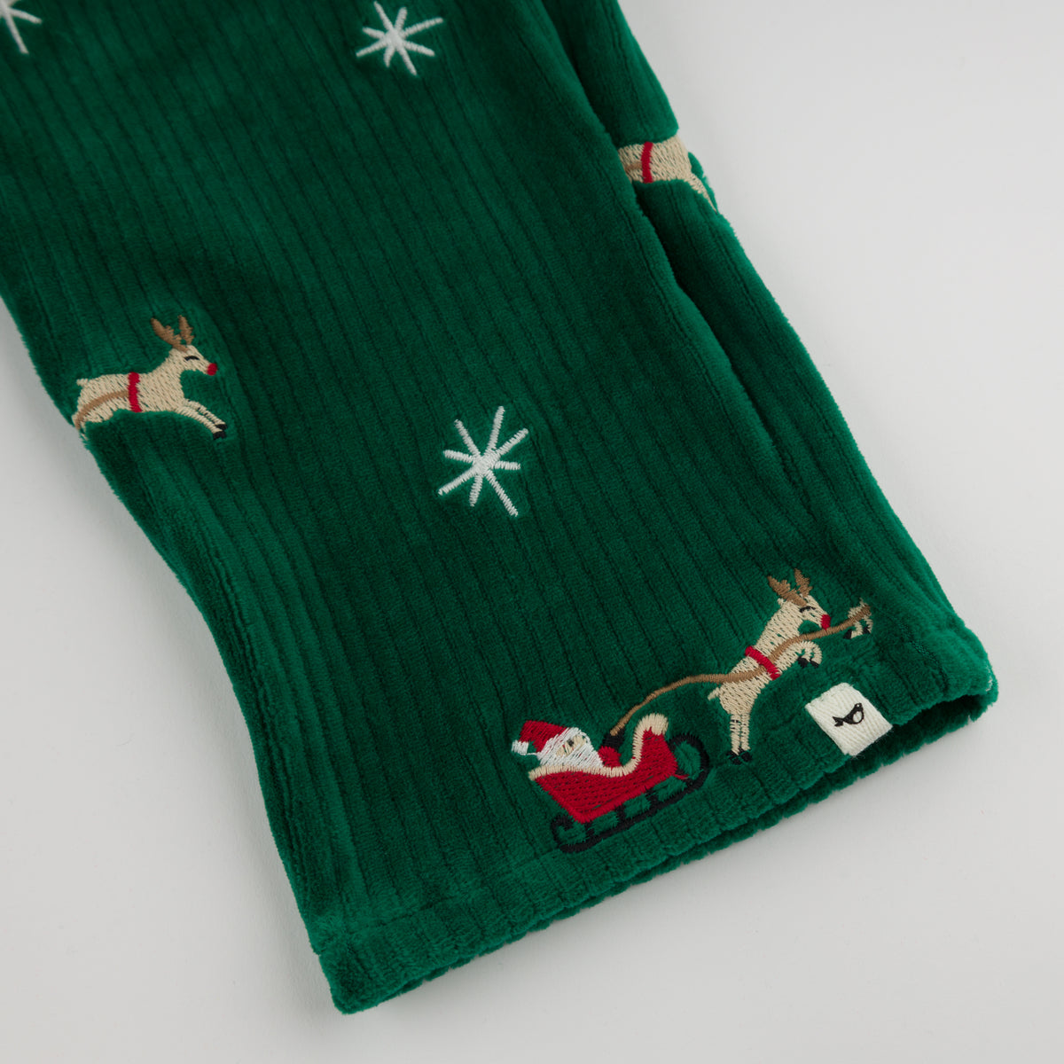oh baby! Pocket Pant - Embroidered Santa Sleigh - Christmas Green - cuff