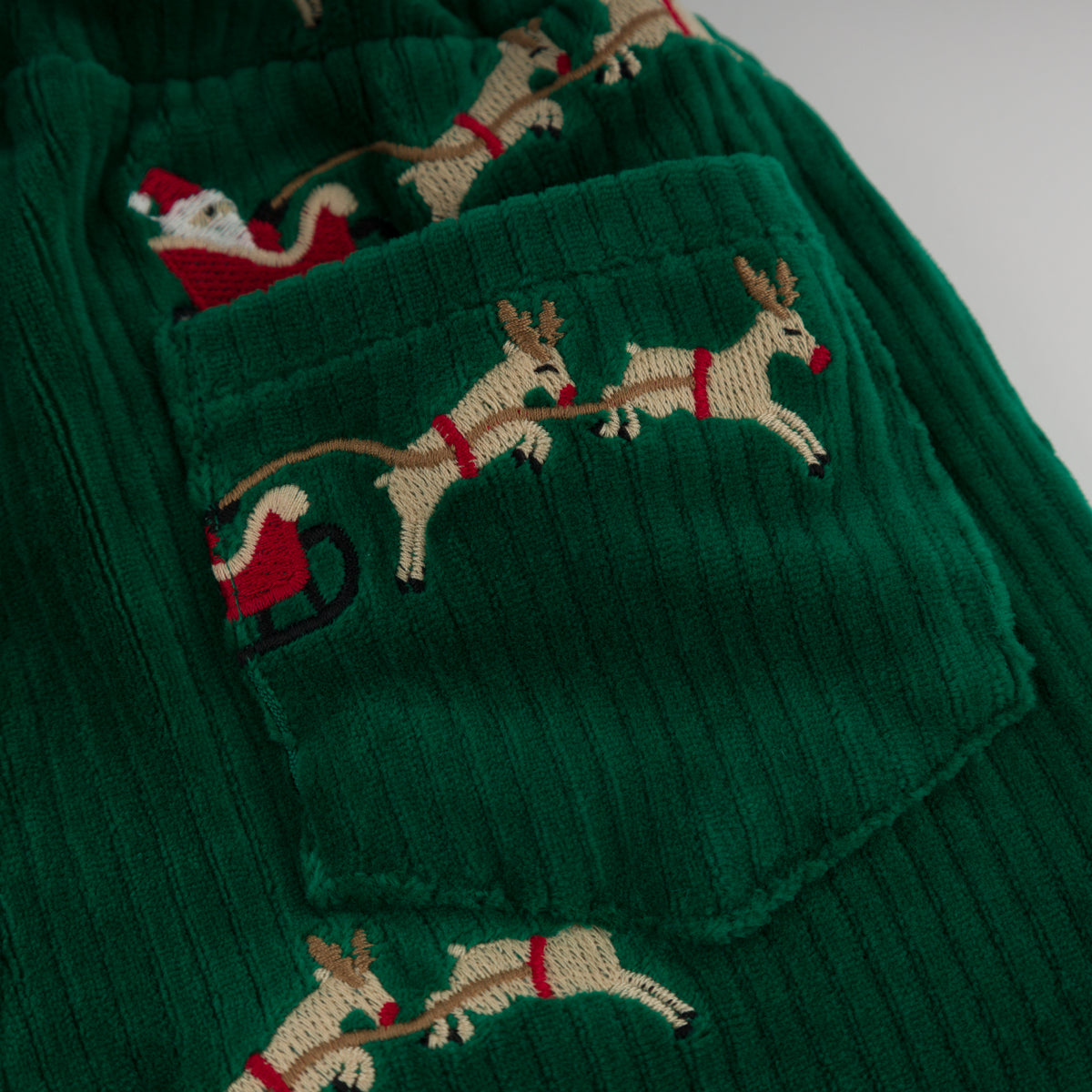 oh baby! Pocket Pant - Embroidered Santa Sleigh - Christmas Green - back pocket