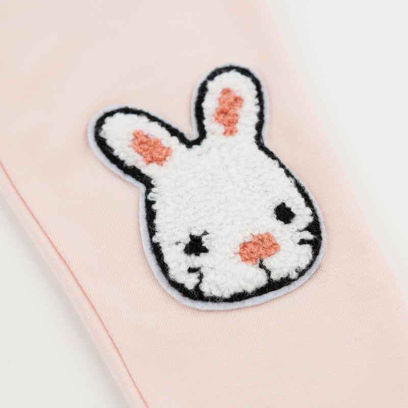 oh baby! Leggings - Chenille Bunny Patch - Ballet Pink - Patch Close Up
