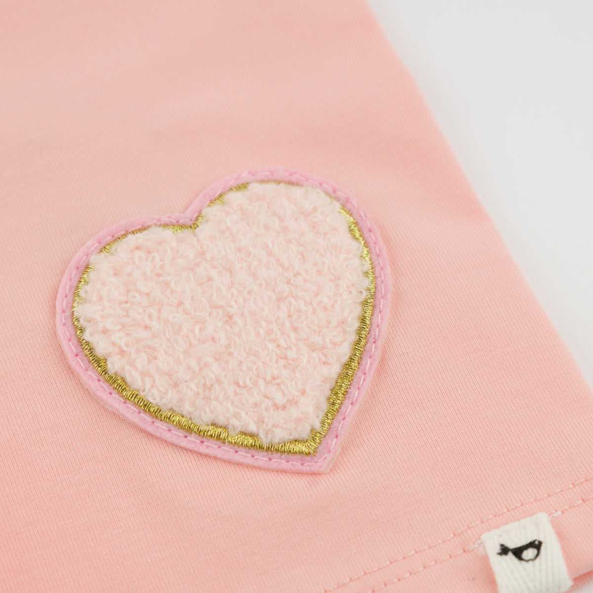 oh baby! Jersey Biker Shorts - Light Pink Heart Patch - Pale Pink - Close Up