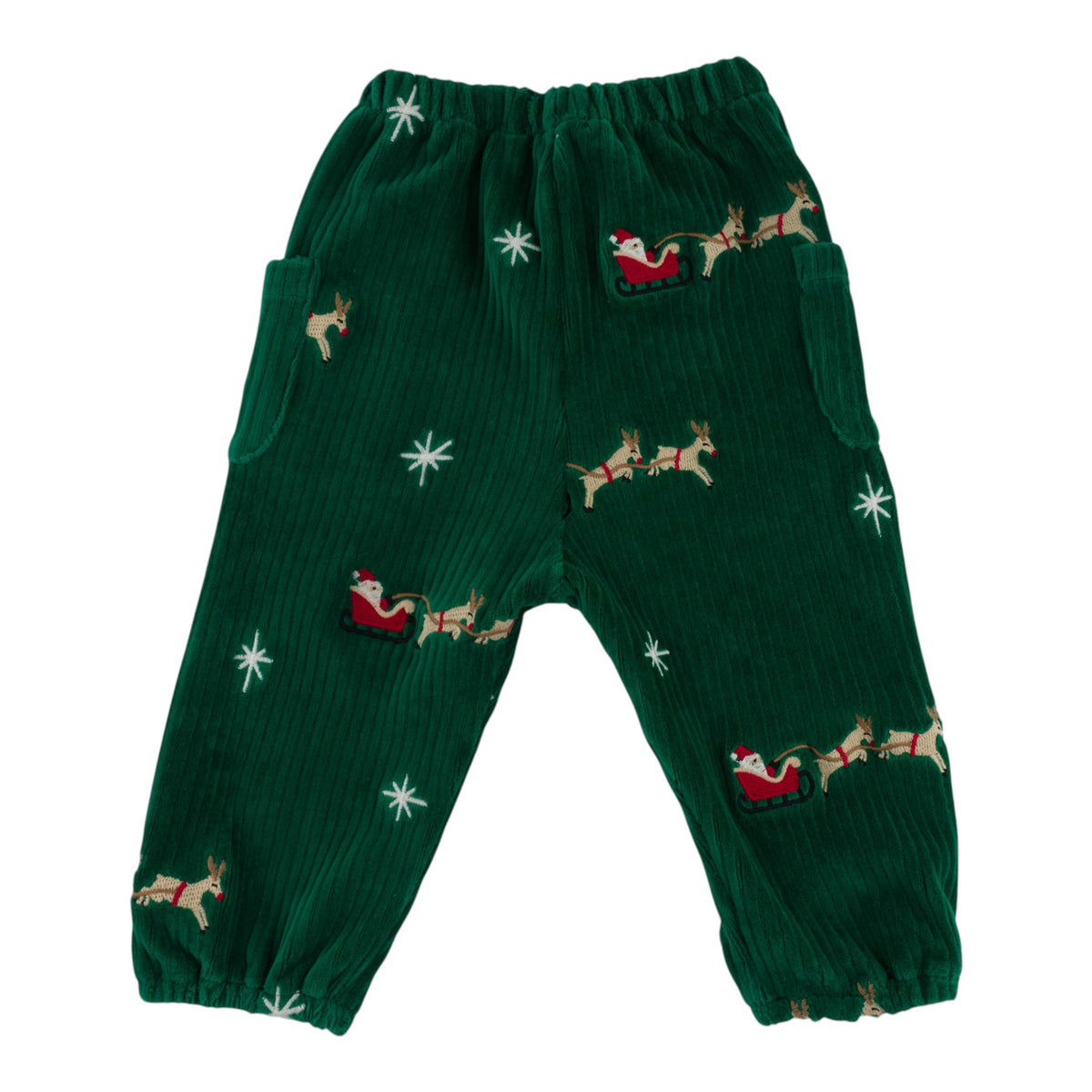 oh baby! Side Pocket Pant - Embroidered Santa Sleigh - Christmas Green - back