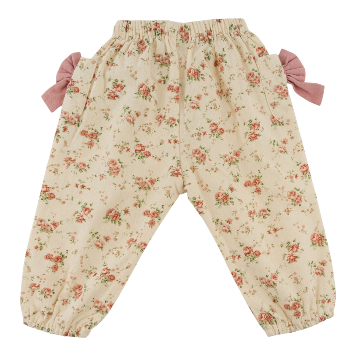 oh baby! Side Pocket Pant With Bows - Vintage Peonies - Natural - Back