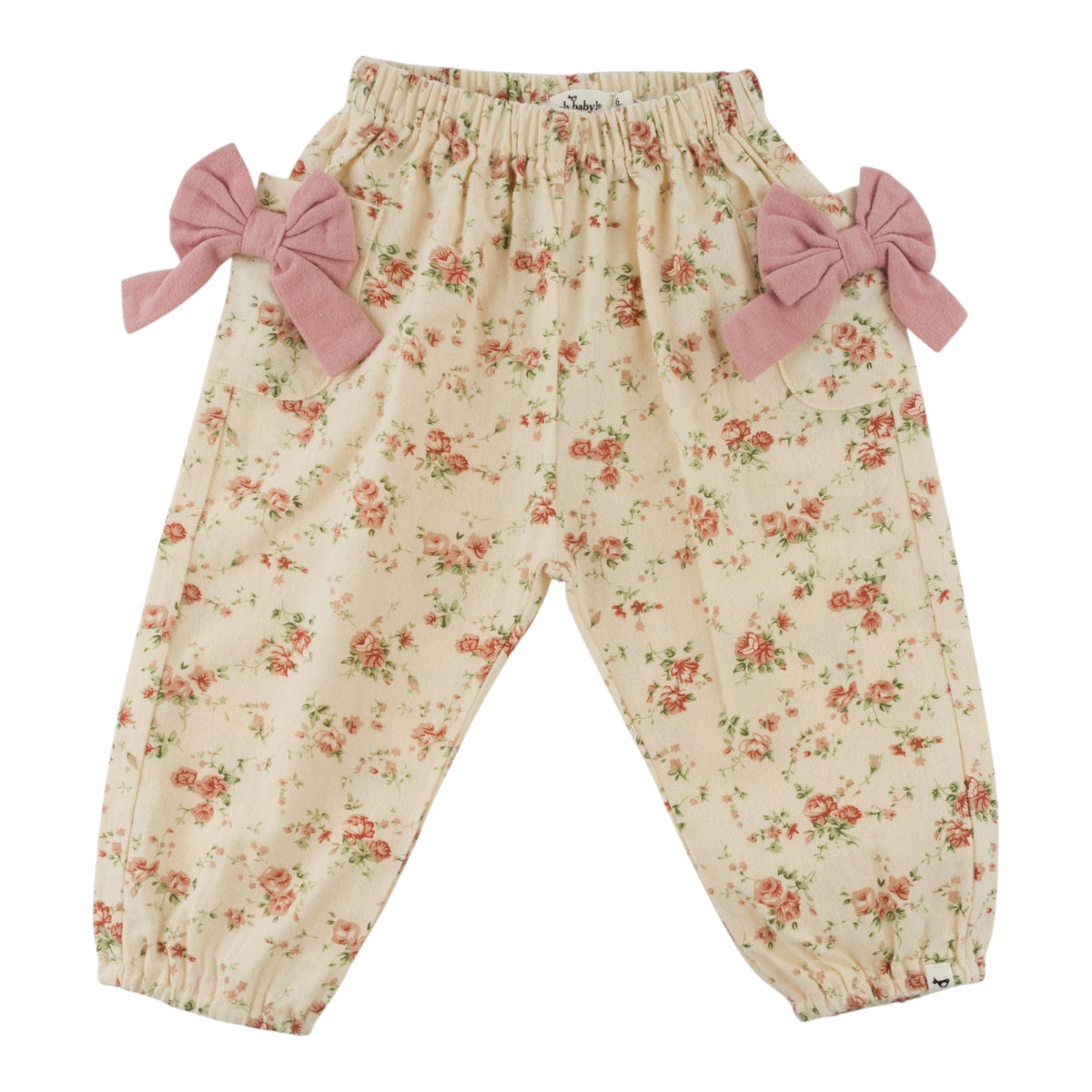 oh baby! Side Pocket Pant With Bows - Vintage Peonies - Natural