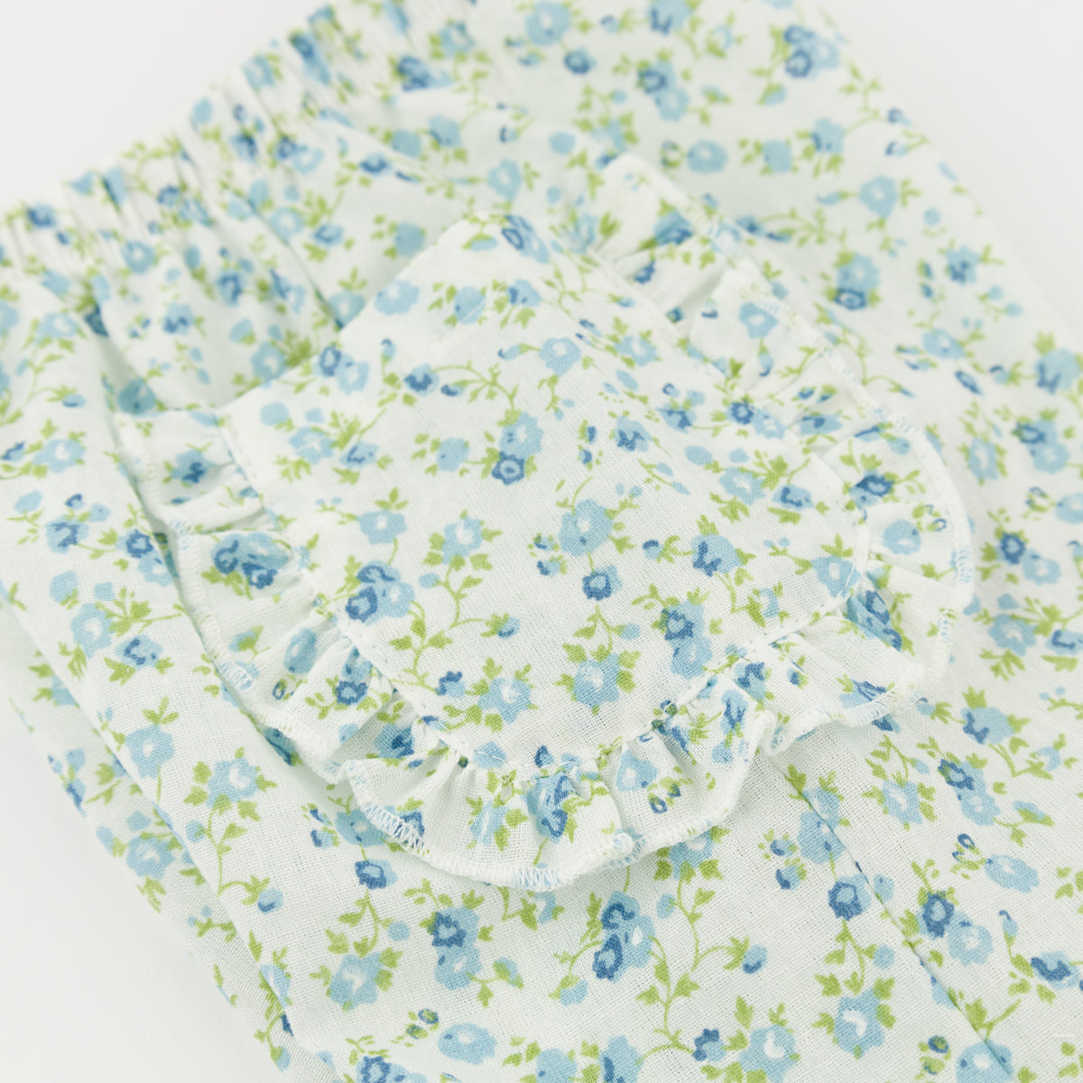 oh baby! Ruffle Side Pocket Pant - Poppy Sprig - Sky Blue - Close Up