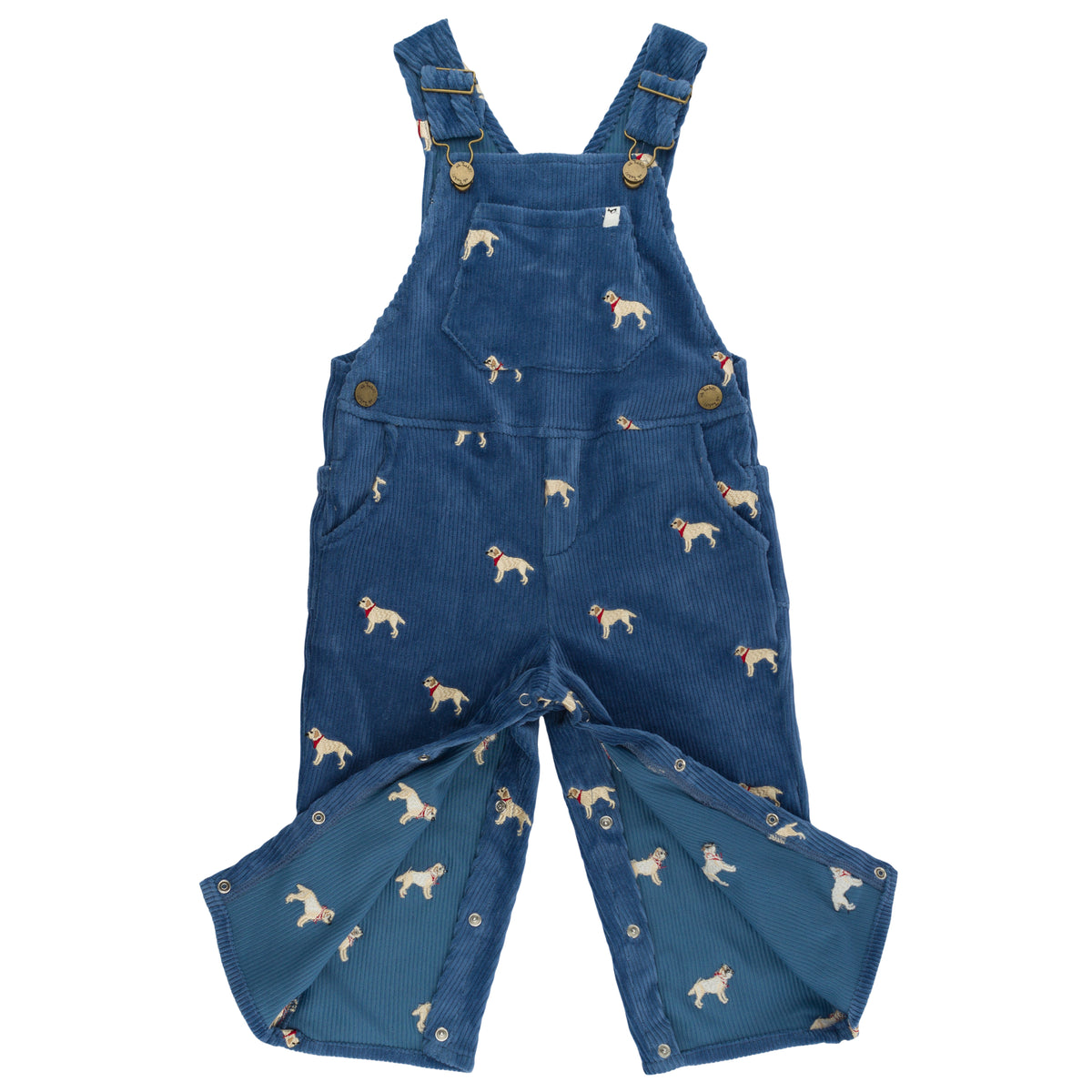 oh baby! Corduroy Bib Overalls - Labs Embroidered - Denim - Snaps
