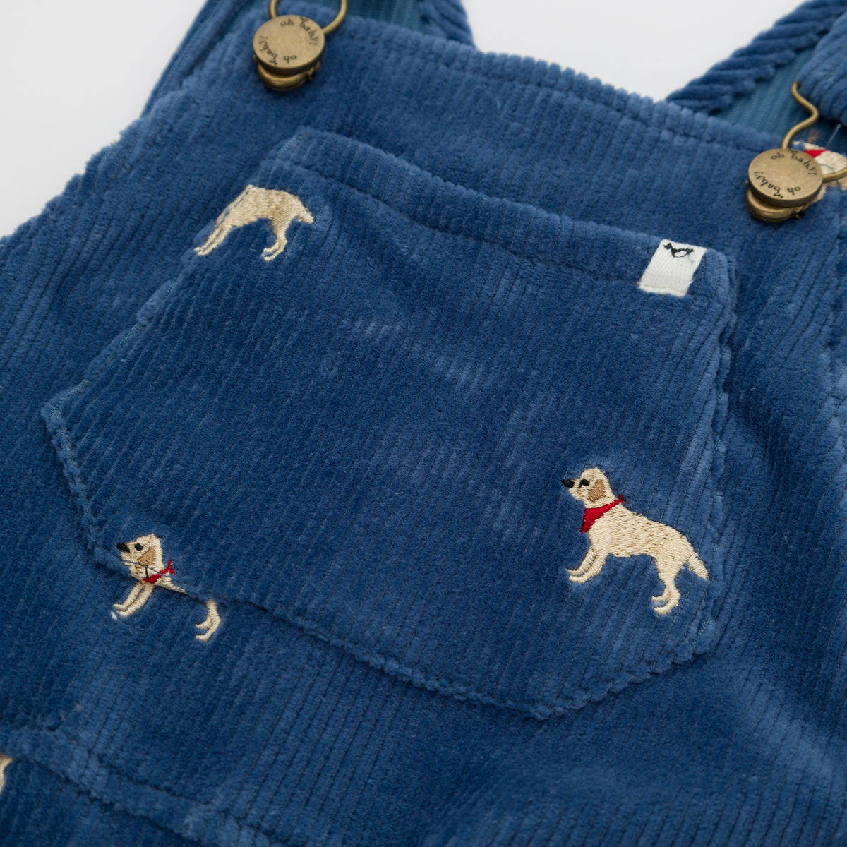 oh baby! Corduroy Bib Overalls - Labs Embroidered - Denim - Front Pocket