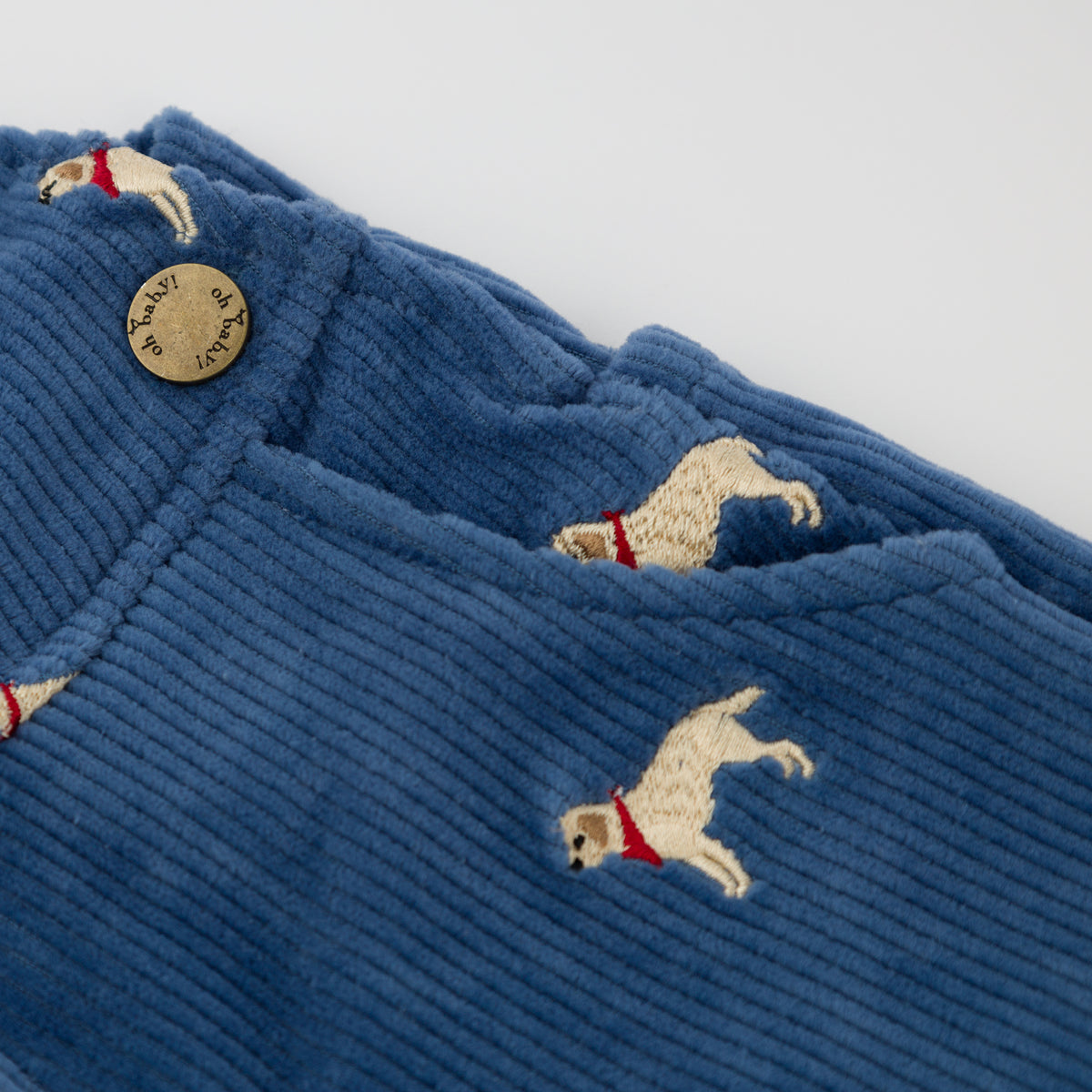 oh baby! Corduroy Bib Overalls - Labs Embroidered - Denim - Side Pocket