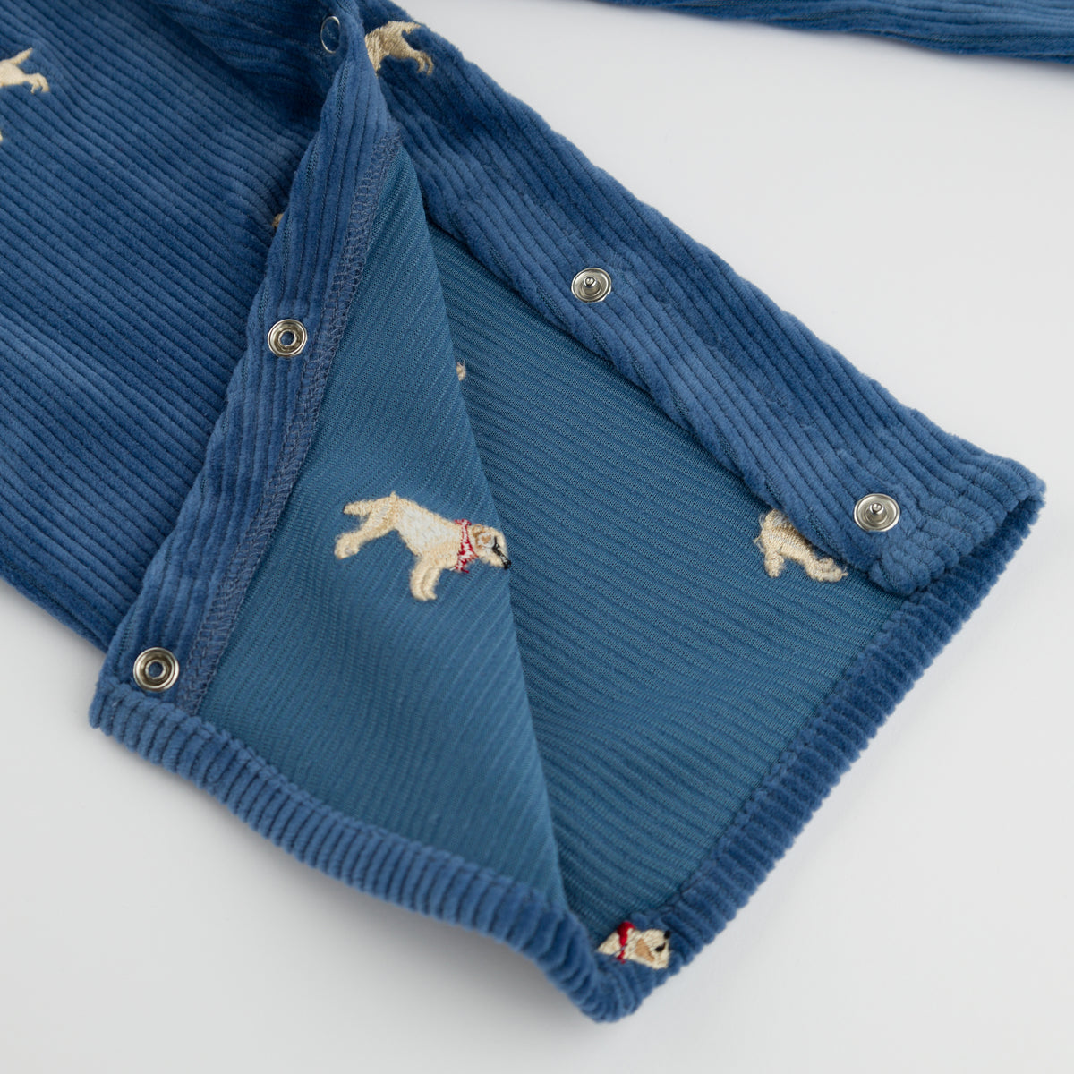 oh baby! Corduroy Bib Overalls - Labs Embroidered - Denim - Leg Snaps