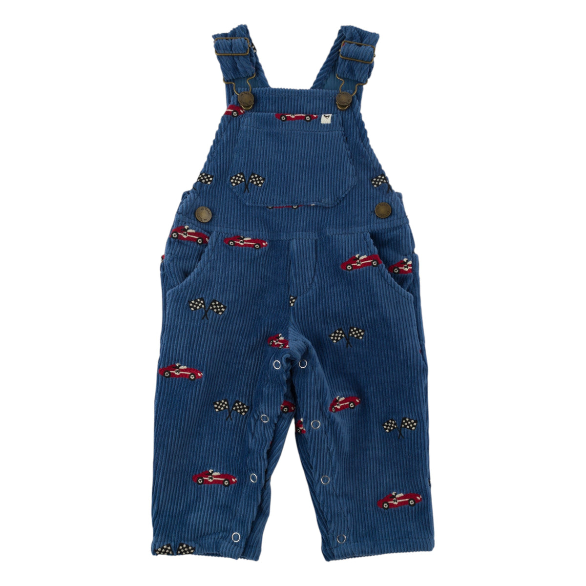 oh baby! Overalls - Embroidered Race Car with Flags - Denim