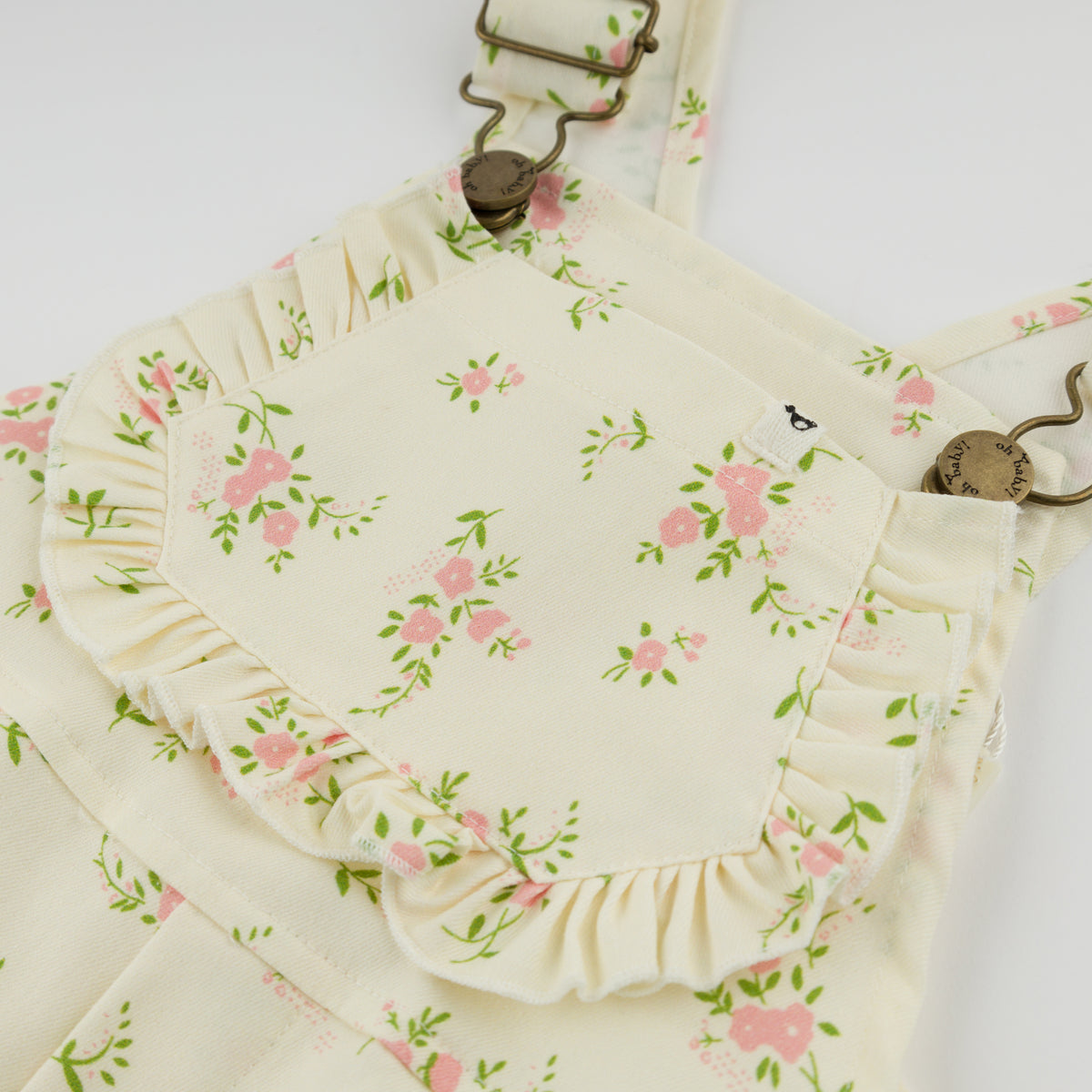 oh baby! Shortalls - Vintage Floral - Pale Pink - Front - Close-Up