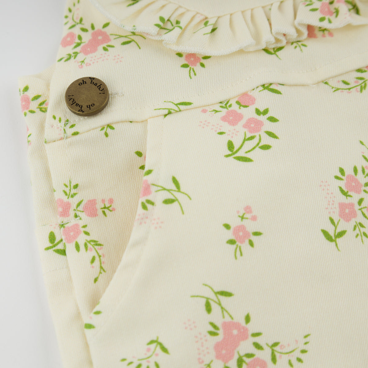 oh baby! Shortalls - Vintage Floral - Pale Pink - Snap and Pocket