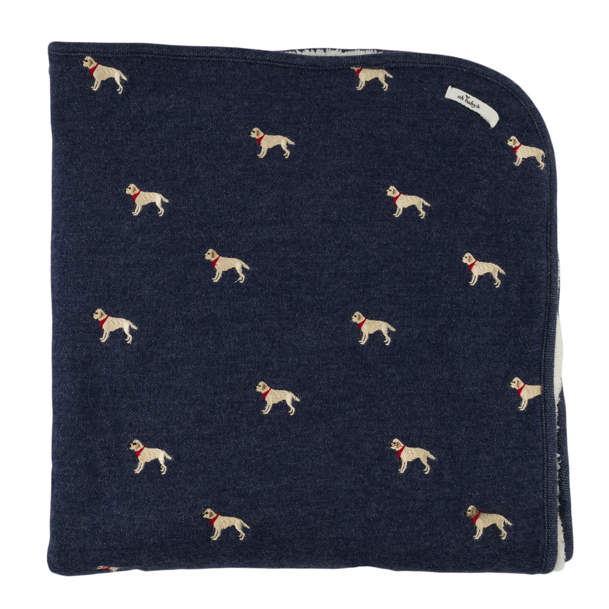 oh baby! Snowdrift Layette Blanket - Labs Embroidered - Navy Heather