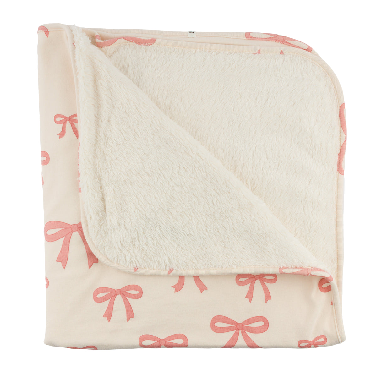 oh baby! Snowdrift Layette Blanket - Pink Bows - Natural - Open