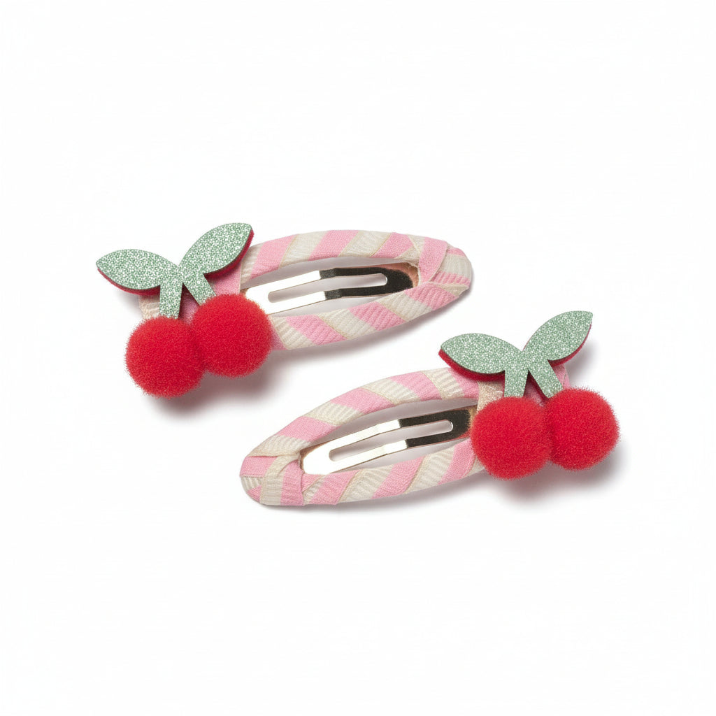 Cherry Kiss Stripy Hair Clips - Pink Stripe