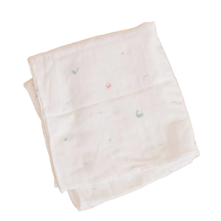 Organic Cotton Muslin Swaddle Blanket - Nautical Ocean - close