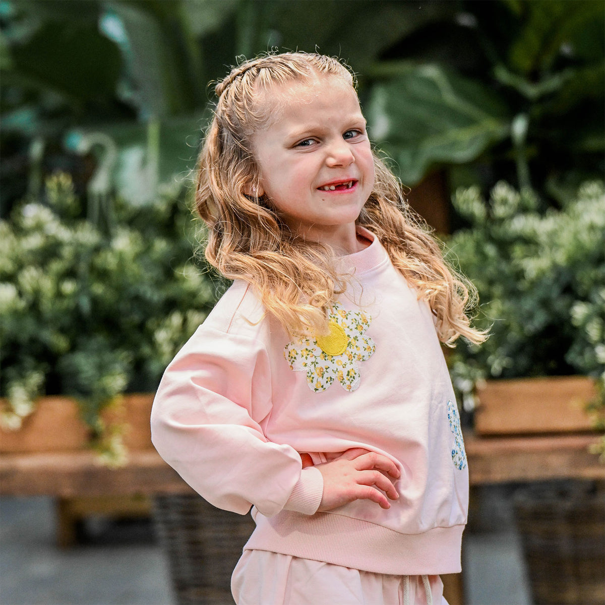 oh baby! Charlie Sweatshirt - Flowers & Butterfly Appliques - Pale Pink - Lifestyle - Side