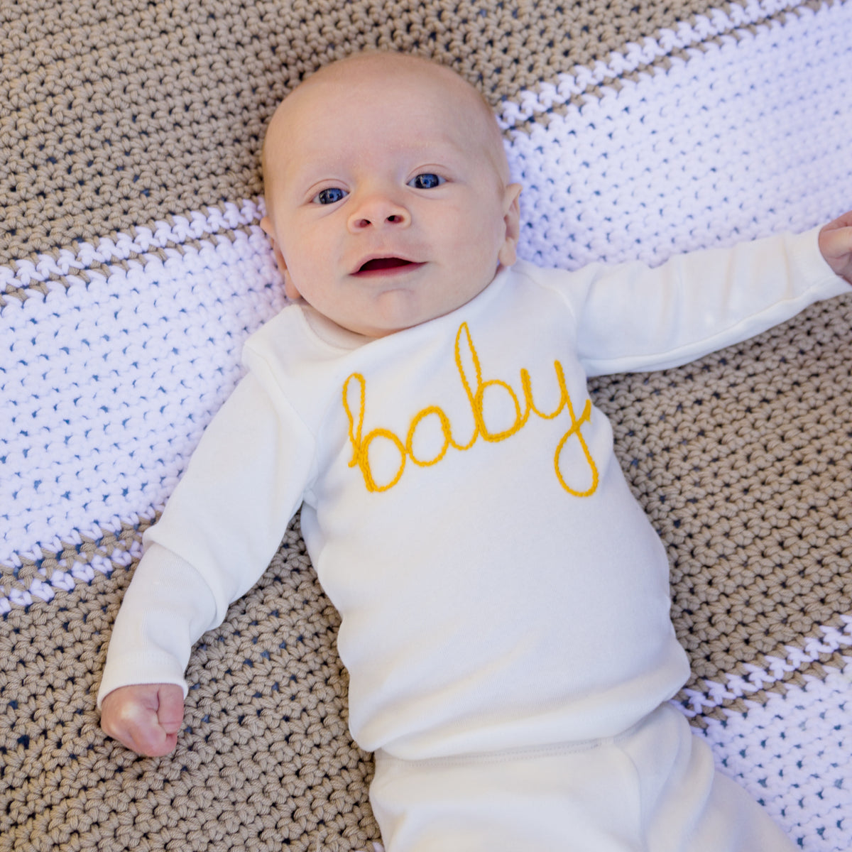 oh baby! Two Piece Set - "Baby" Golden Embroidered - Cream