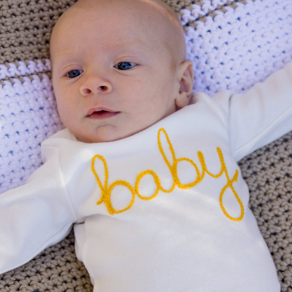 oh baby! Two Piece Set - "Baby" Golden Embroidered - Cream - Close Up