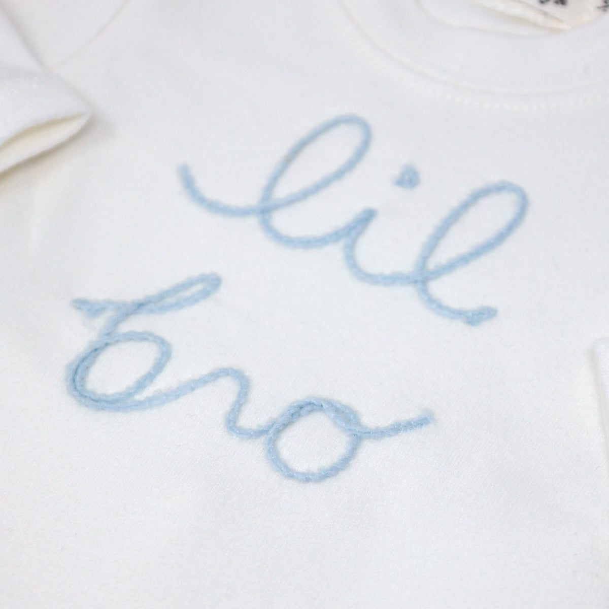 oh baby! Two Piece Set "lil bro" in Sky Blue Yarn - Cream