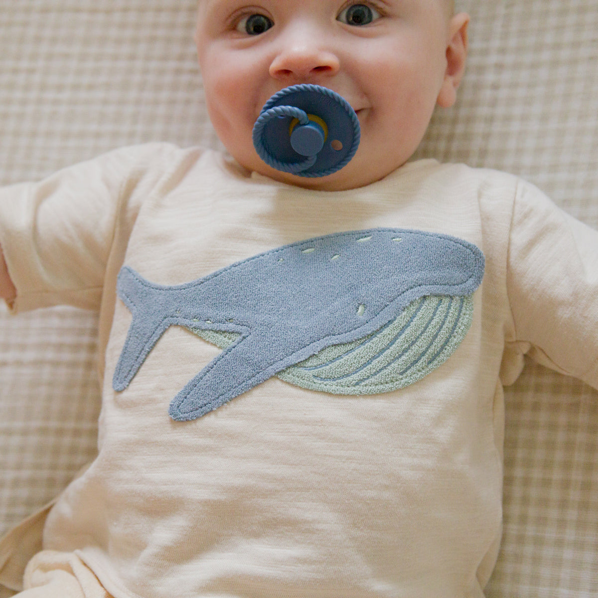 oh baby! Raw Edge Short Sleeve Tee - Whale Applique - Natural - Lifestyle