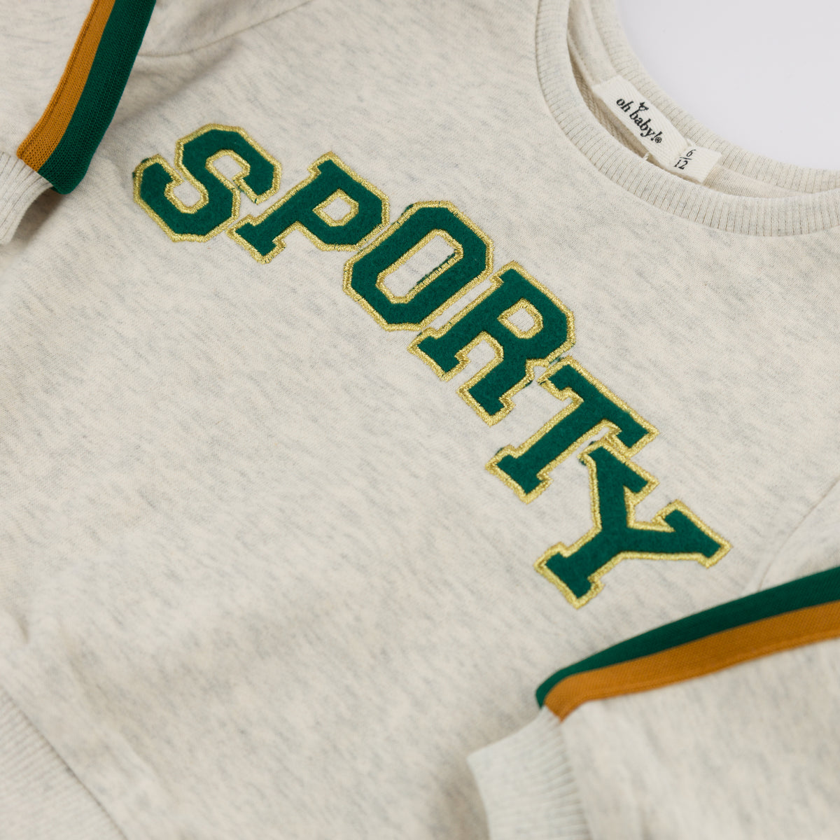 oh baby! "SPORTY" Sparkle Striped Boxy Sweatshirt with Jogger - Oatmeal Heather - Close
