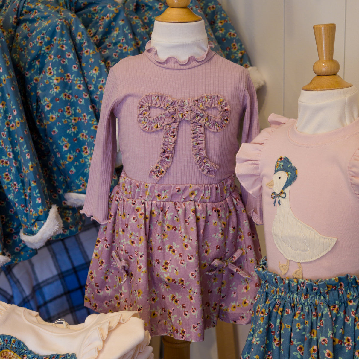 oh baby! Mock Neck Long Sleeve Top - Harvest Bloom Ruffle Bow - Dusty Lilac - STore