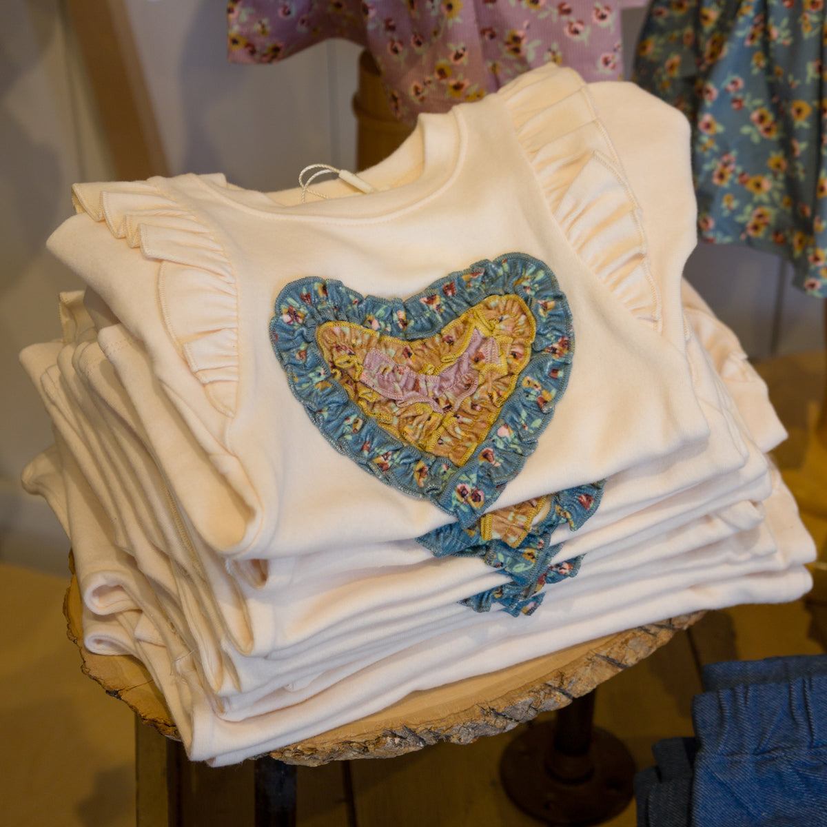 oh baby! Millie Long Sleeve Tee - Harvest Bloom Ruffle Heart - Sugar Cookie - Store