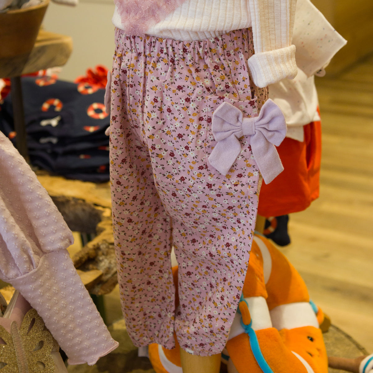 oh baby! Side Pocket Pant With Bows - Daffodils - Blush - Mannequin