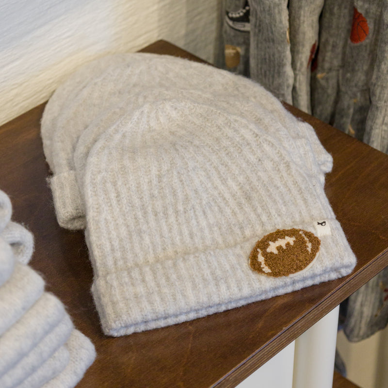 oh baby! Knitted Hat - Football Chenille Patch - Heather Gray - Store