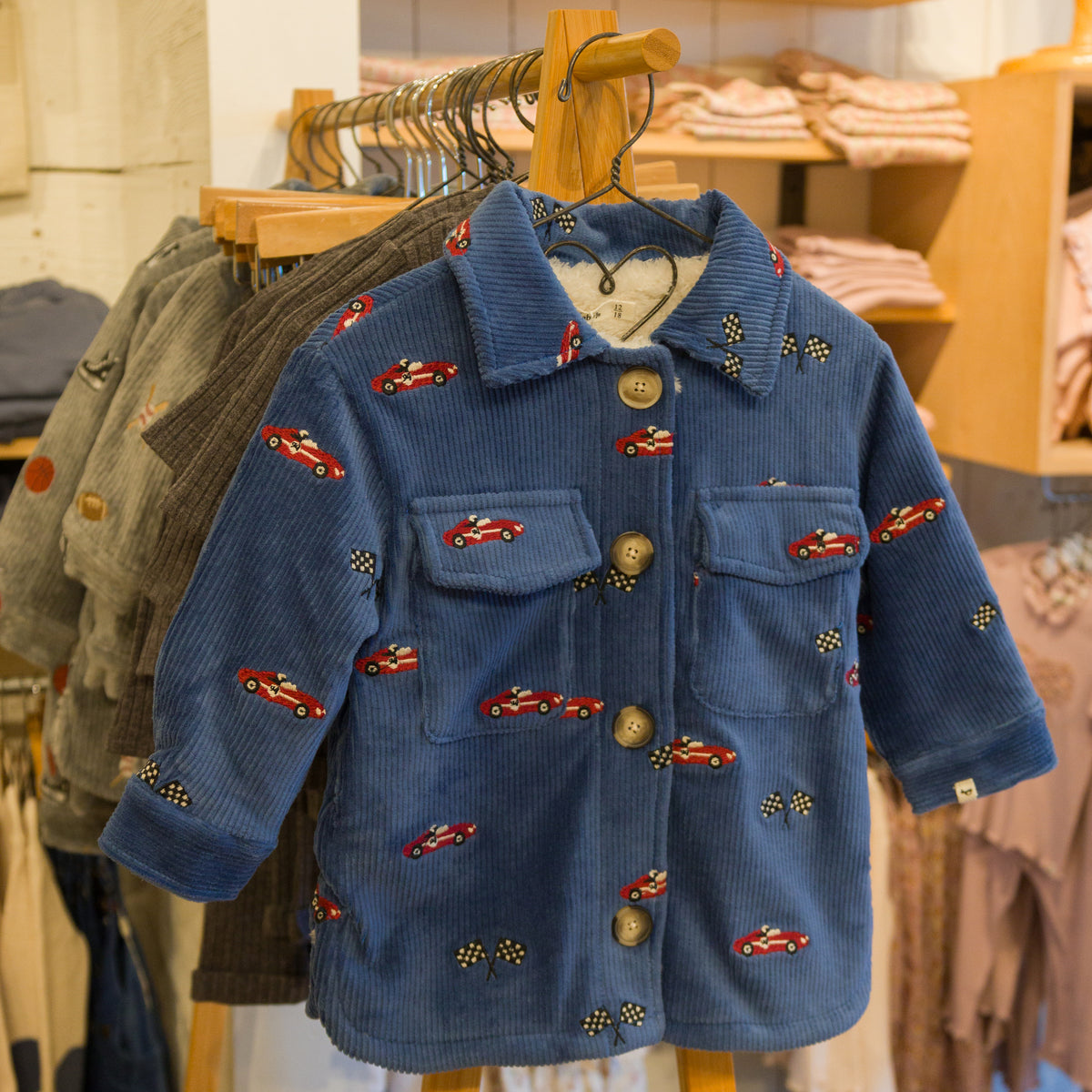 oh baby! Shacket - Embroidered Race Car with Flags - Denim - In-store