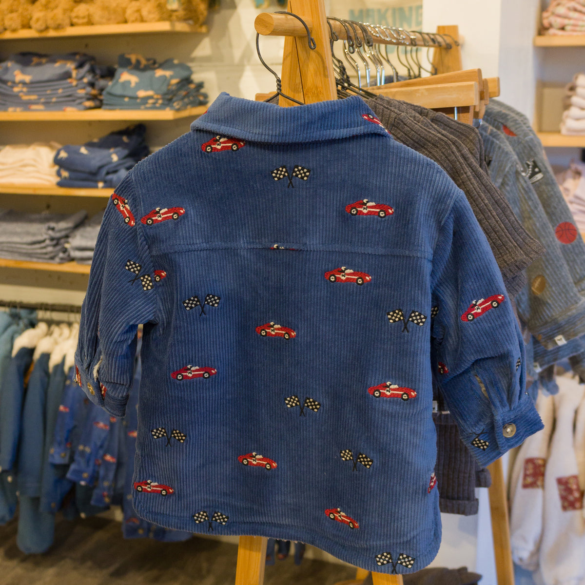 oh baby! Shacket - Embroidered Race Car with Flags - Denim - In-store Back