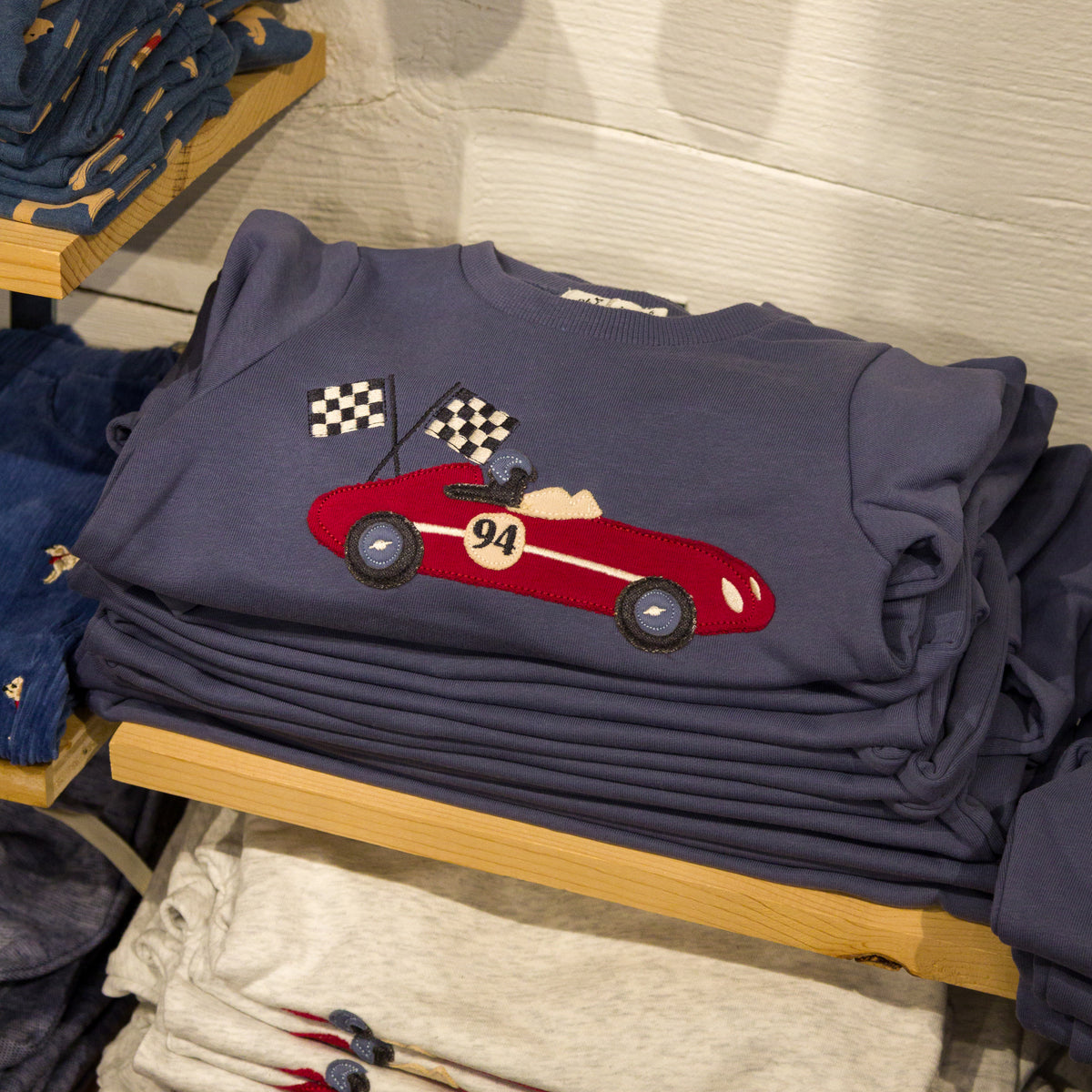 oh baby! Brooklyn Boxy Sweatshirt - Race Car with Flag - Denim - In-store