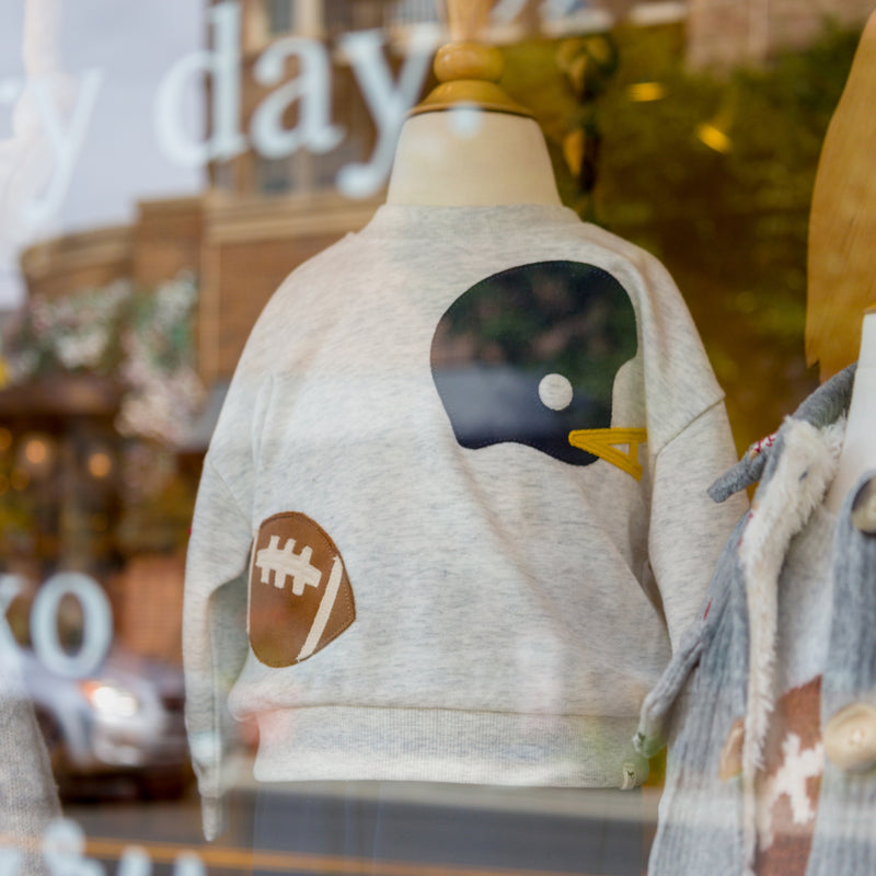 oh baby! Charlie Sweatshirt - Sports Applique - Heather Gray - Front Window Display