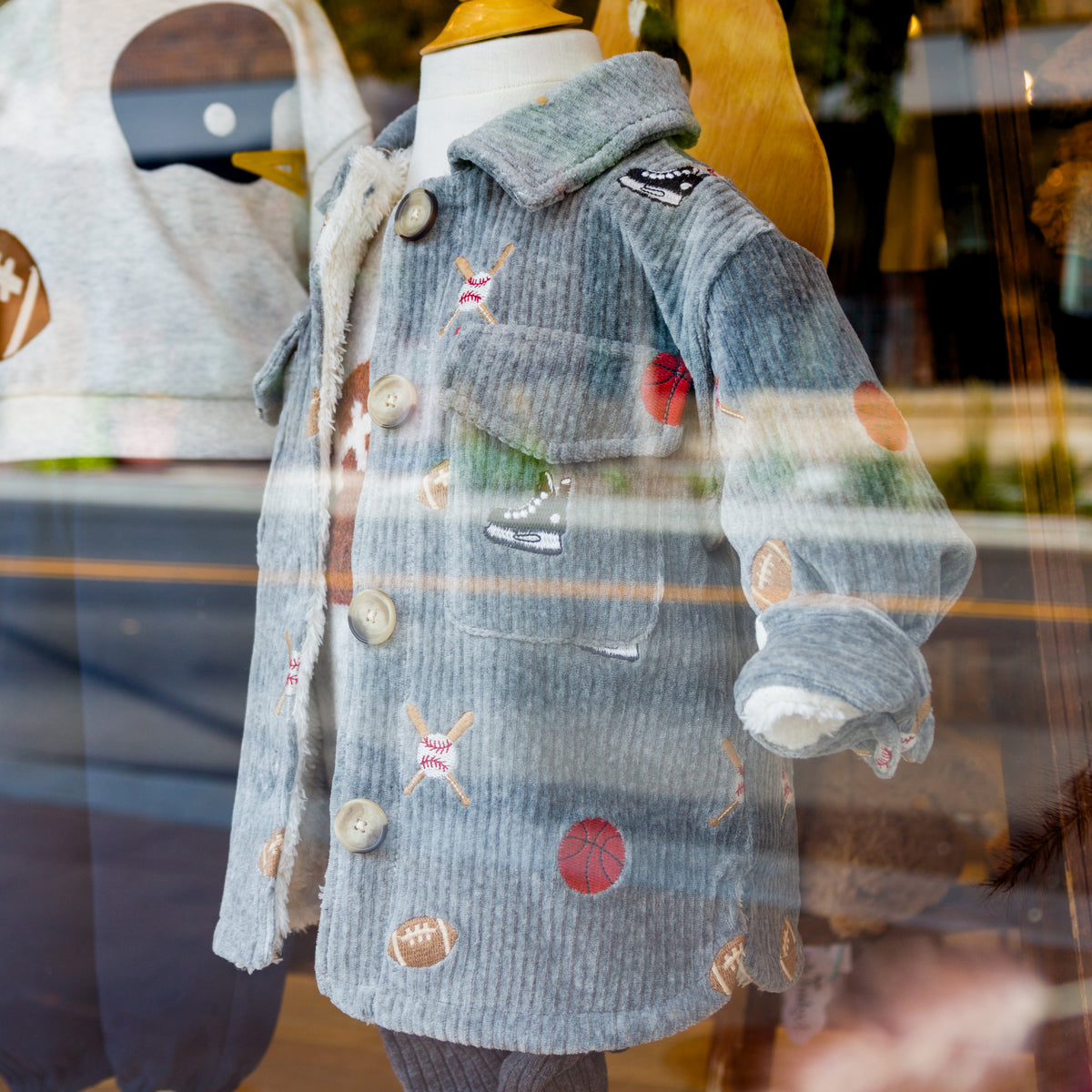 oh baby! Shacket - Embroidered Sports - Heather Gray - Window Display