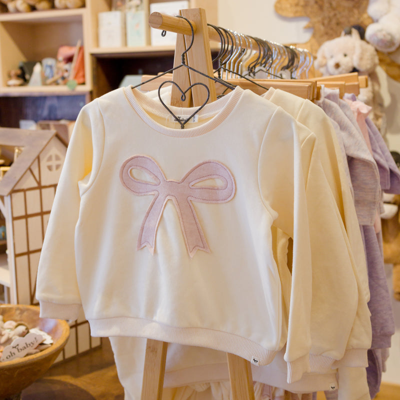 oh baby! Brooklyn Boxy Sweatshirt - Bow Applique - Sugar Cookie