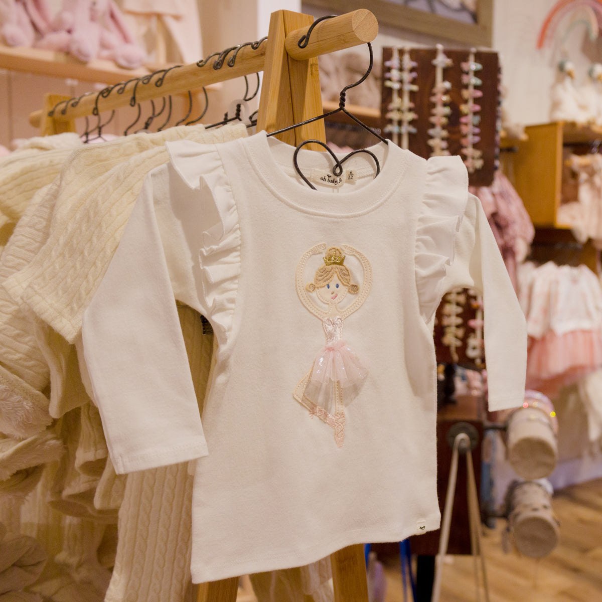 oh baby! Millie Long Sleeve Tee - Ballerina Applique - Cream - Lifestyle