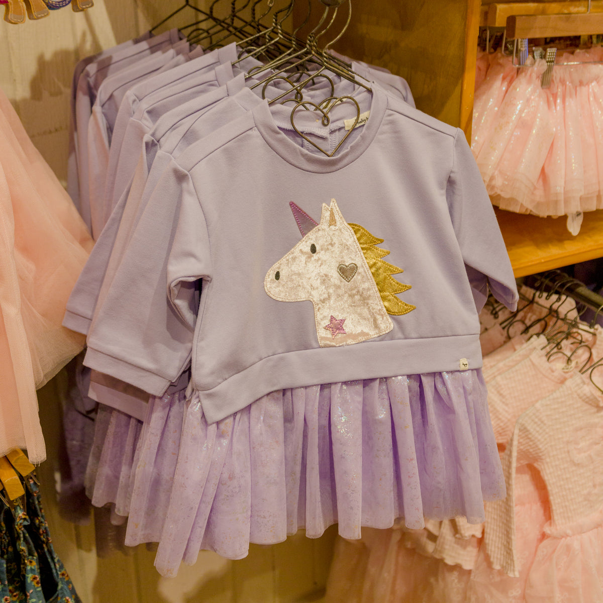 oh baby! Miley Tutu Dress - Unicorn Head Applique - Lavender - In Store