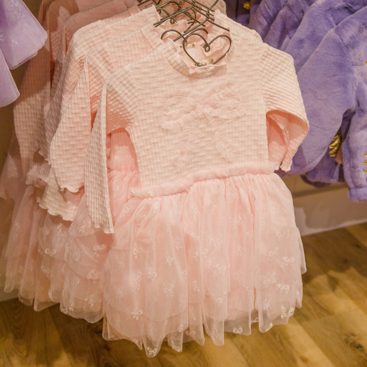 oh baby! Aria Tutu Dress - Mini Bow Rib Ruffle Bow - Barely Pink - In Store