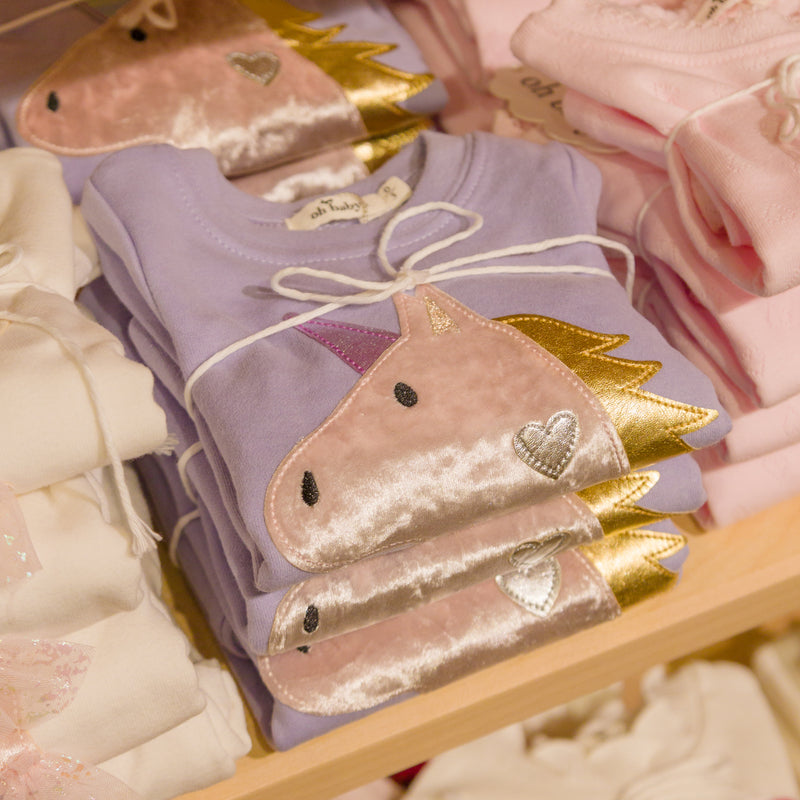 oh baby! Two Piece Set - Unicorn Head Applique - Lavender