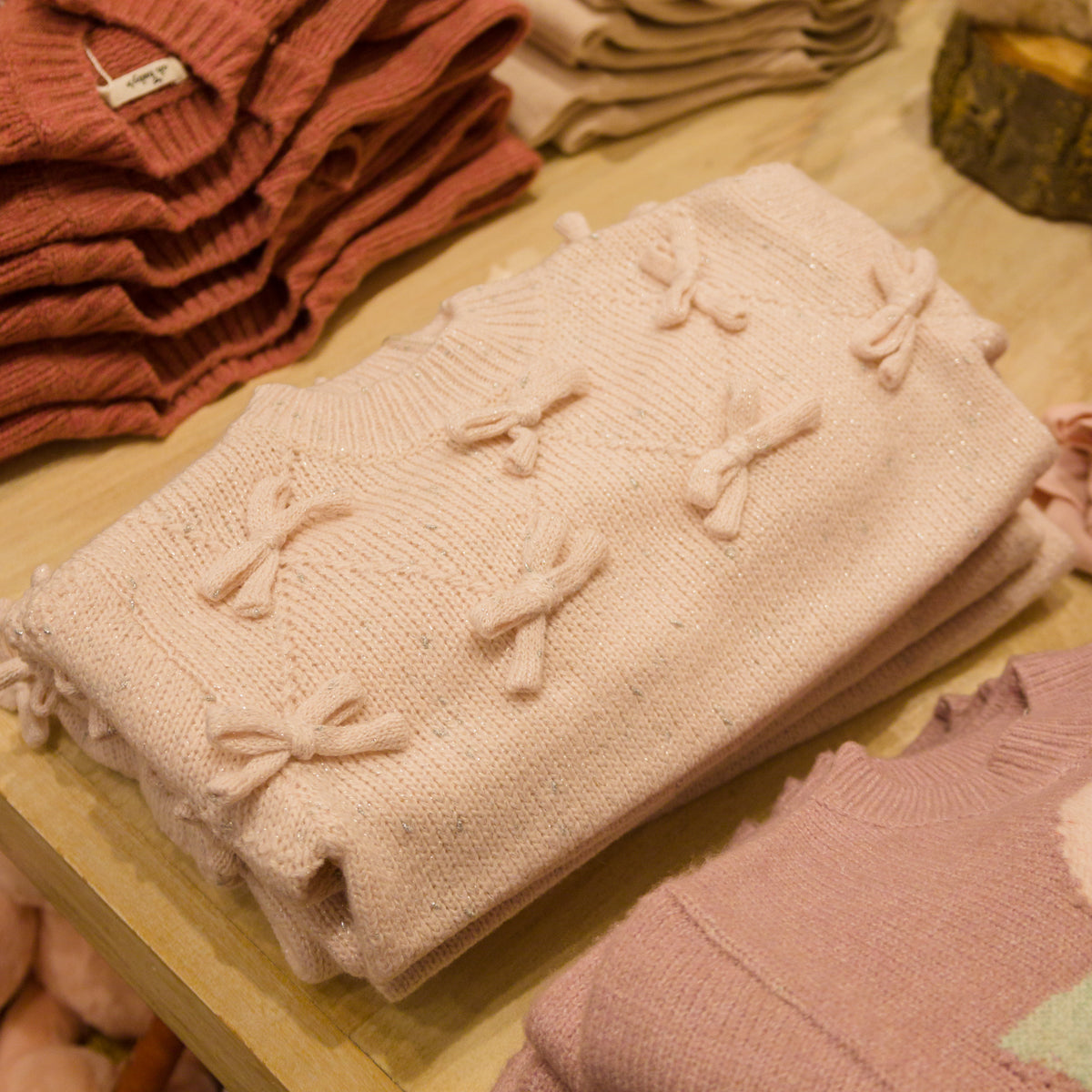oh baby! Diamond Cable Knitted Sweater - Bows - Barely Pink Sparkle