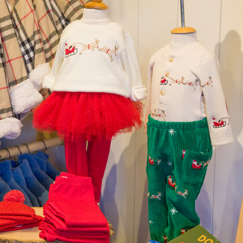 Holiday Collection - Santa Sleigh Sweatshirt, Henley and Pocket Pants with Ruby Tutu and Leggings - Mannequins in the store