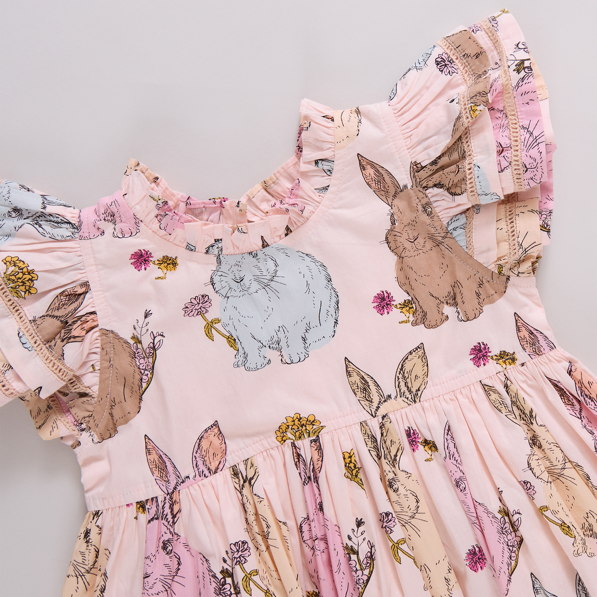 Pink Chicken Jennifer Double Ruffle Dress - Vintage Bunnies - Close Up