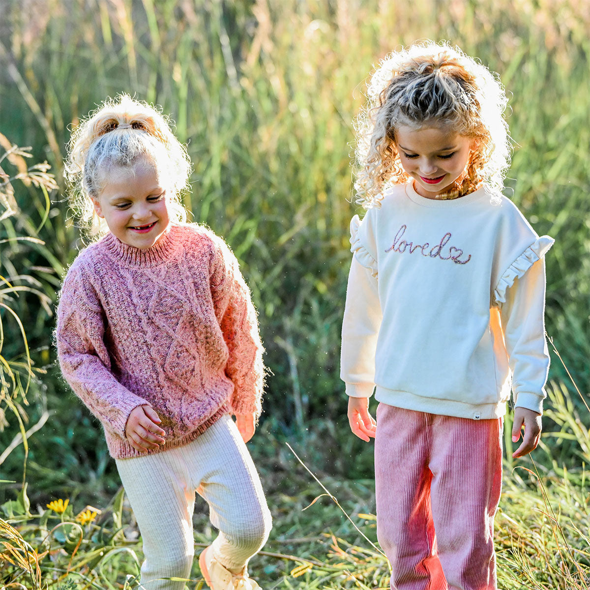 Homespun Collection - Fleck Sweater, Loved Sweatshirt - Rose Jeggings - Natural Leggings