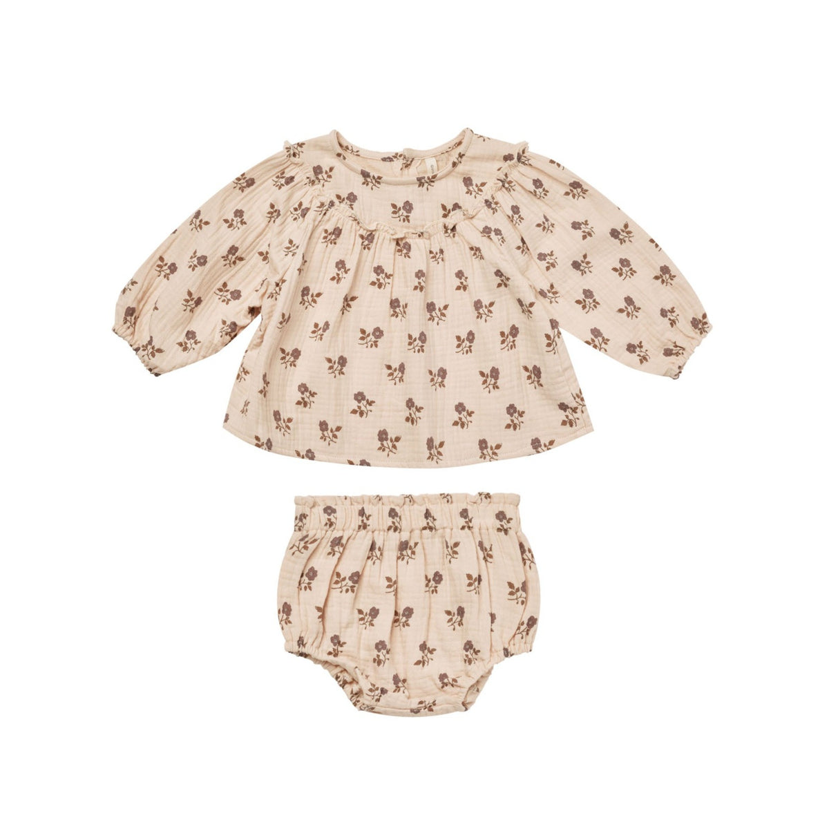Quincy Mae Balloon Sleeve Blouse + Bloomer Set - Fig Flora